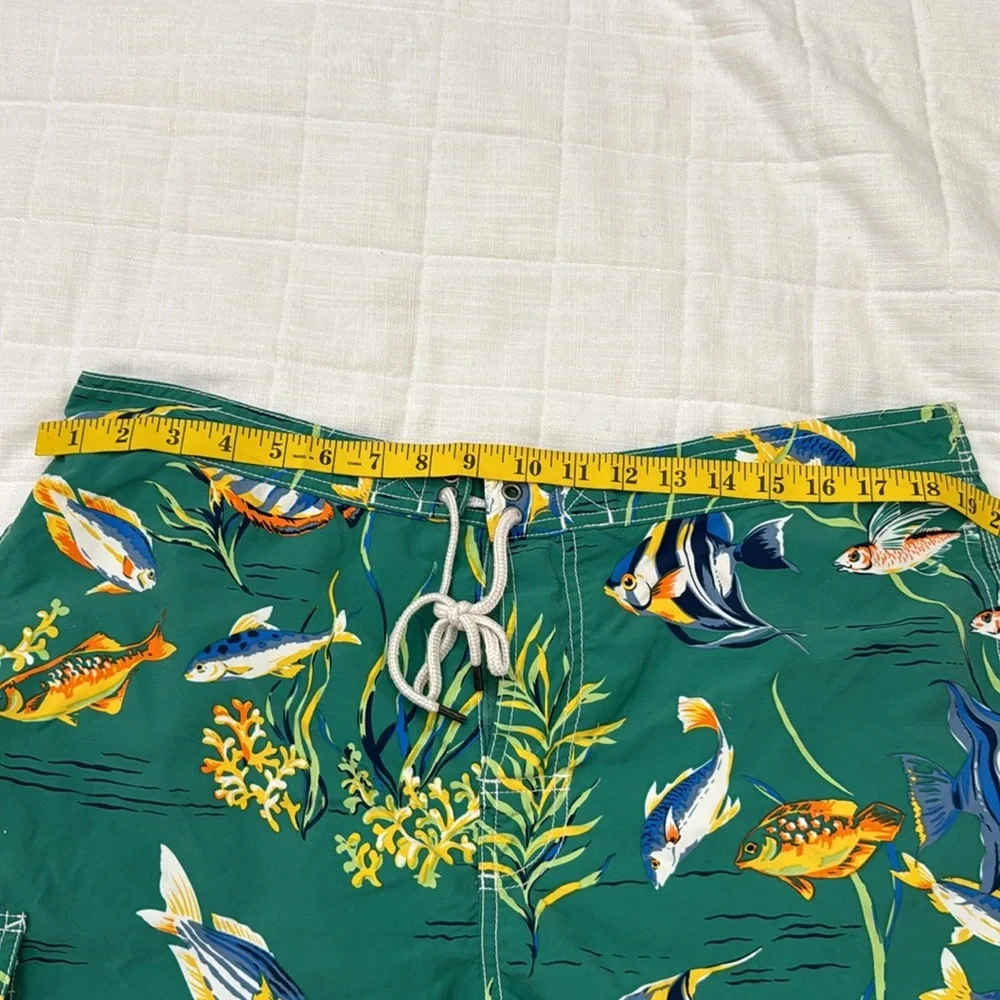 POLO RALPH LAUREN Swim Trunks Mens Sz XL Green Multicolor Fish Print Lined Board